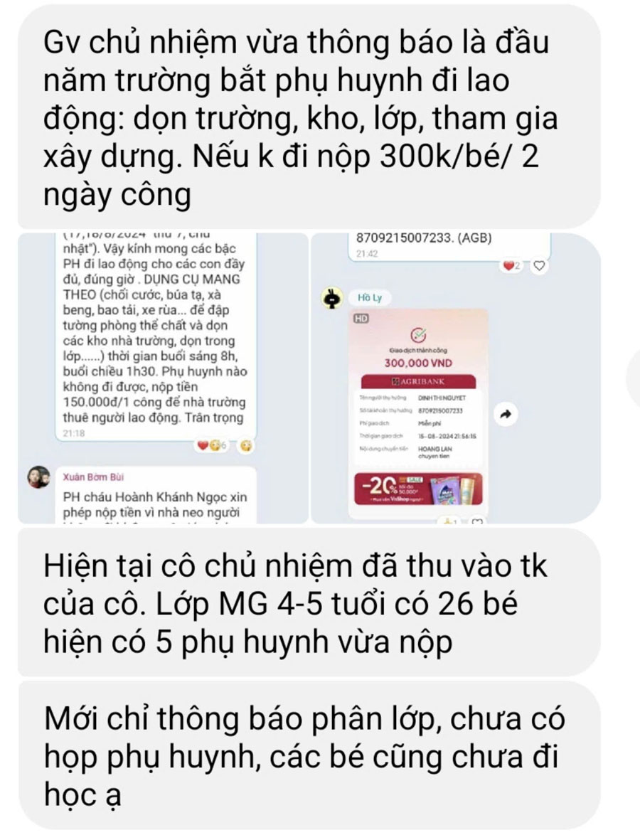 Phản ánh của phụ huynh. Ảnh: ĐVCC