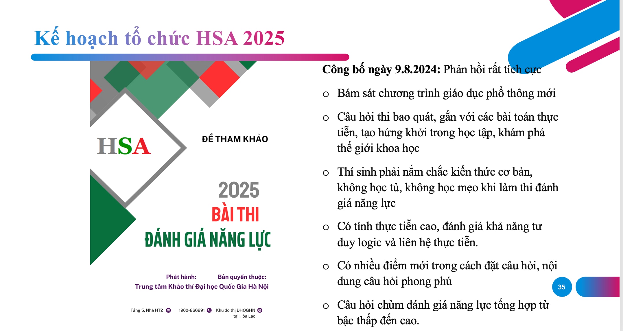 Các mốc thời gian tổ chức Kỳ thi Đánh giá năng lực (HSA) năm 2025 -0