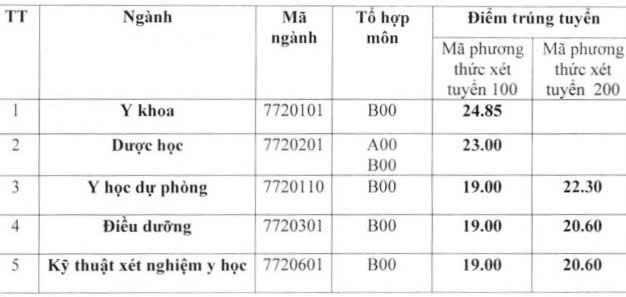 Điểm chuẩn Trường Đại học Y khoa Vinh. Ảnh: chụp màn hình