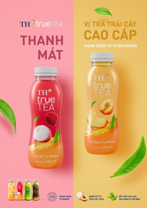 Dòng Trà trái cây TH true TEA mới gồm 2 hương vị: Trà Vải Tự Nhiên và Trà Đào Tự Nhiên