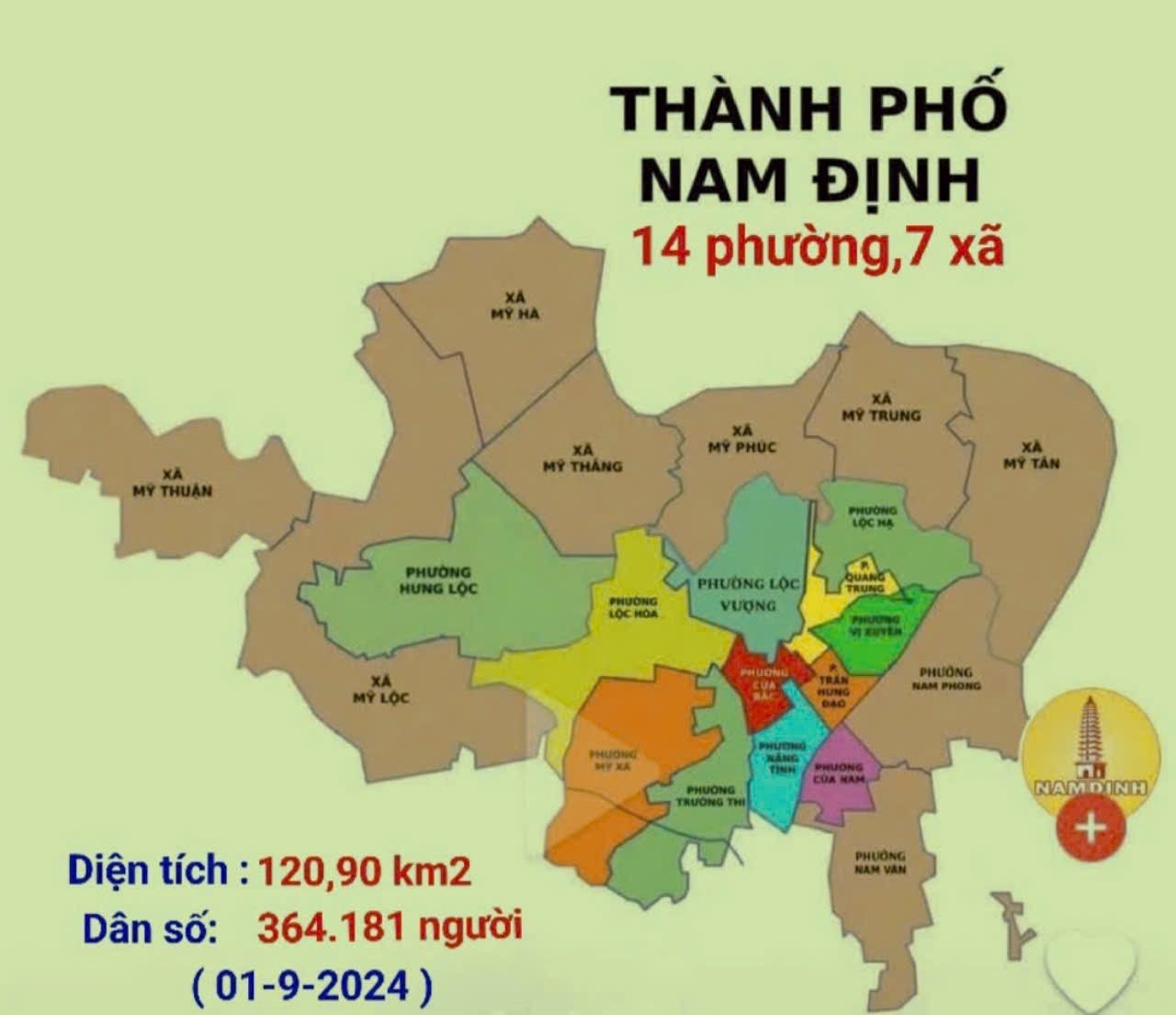 Bản đồ hành chính TP Nam Định sau khi được mở rộng.