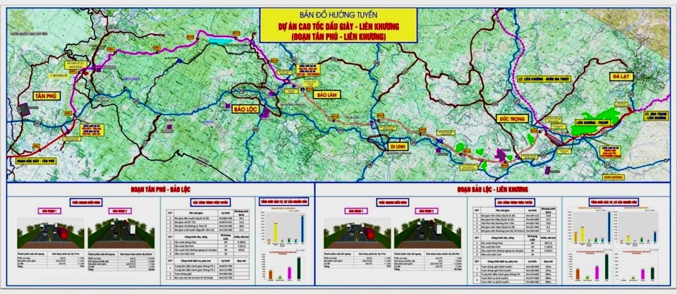 Bản đồ hướng tuyến Dự án cao tốc Dầu Giây - Liên Khương (đoạn Tân Phú - Liên Khương).