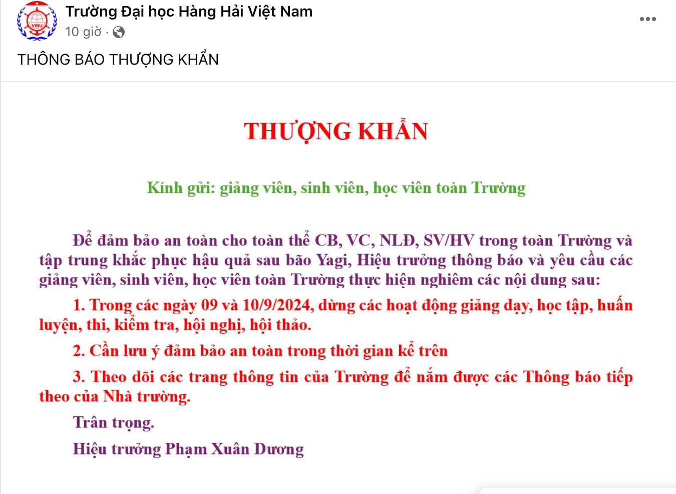 Đại học Hàng Hải Việt Nam ra thông báo thượng khẩn.