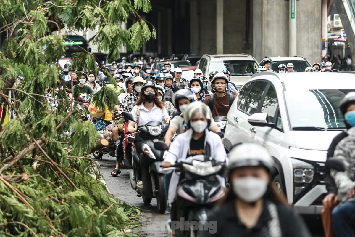 Đường phố Hà Nội vẫn ngổn ngang cây đổ, người dân 'vượt ải' ùn tắc đến công sở ảnh 8