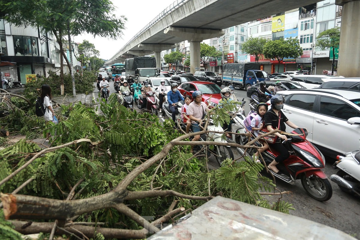 Đường phố Hà Nội vẫn ngổn ngang cây đổ, người dân 'vượt ải' ùn tắc đến công sở ảnh 9