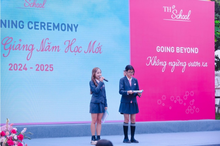 Thuỷ Linh tự tin biểu diễn và dẫn chương trình tại lễ khai giảng 2024-2025 tại TH School.