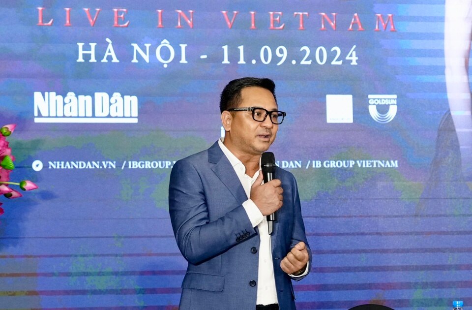 Chủ tịch IB Group Việt Nam Nguyễn Thùy Dương phát biểu tại lễ công bố chương trình “Bond Live In Vietnam” .