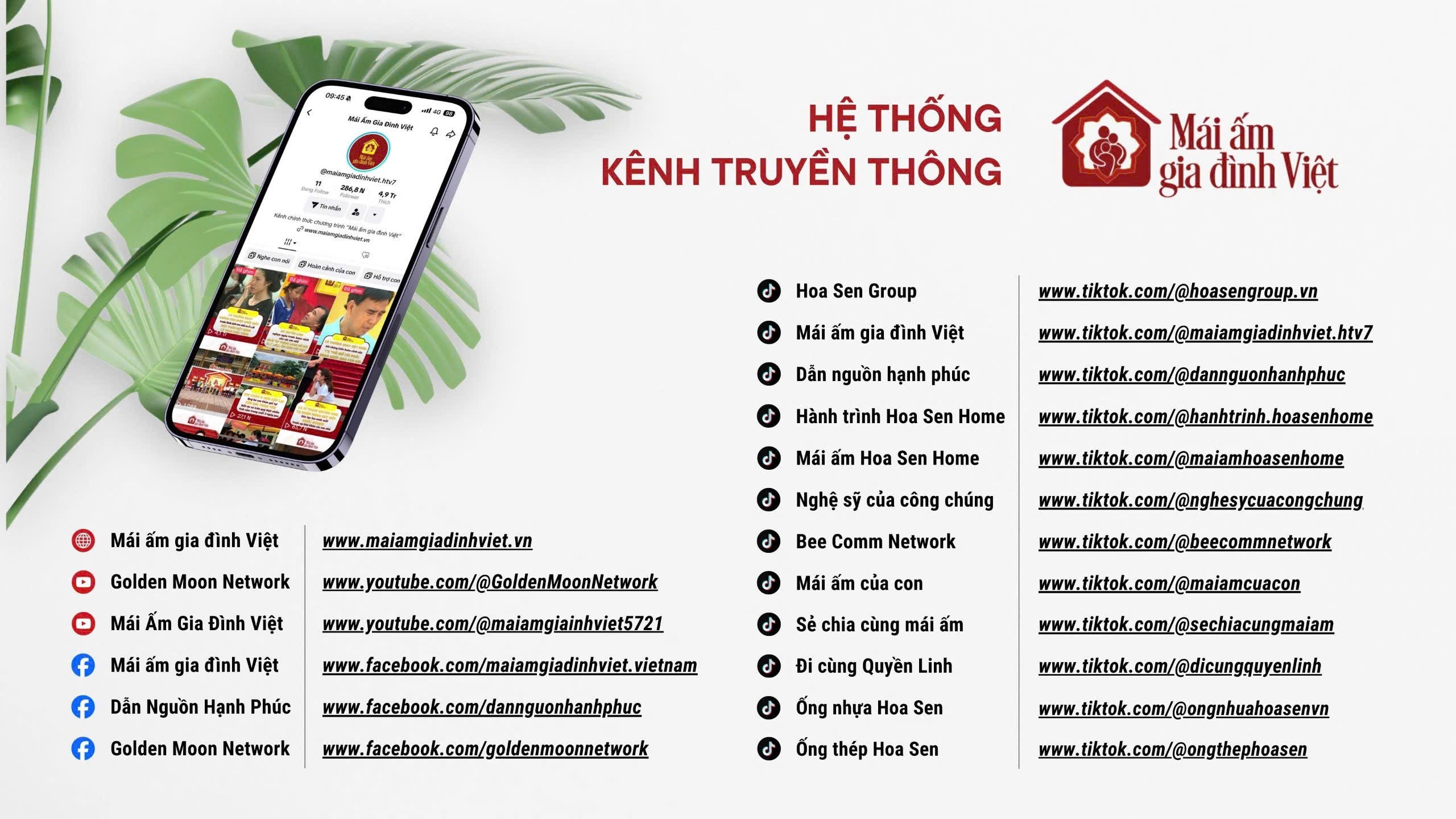 Các kênh truyền thông của chương trình Mái Ấm Gia Đình Việt