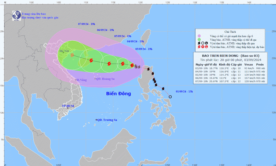 Hướng di chuyển của bão số 3.