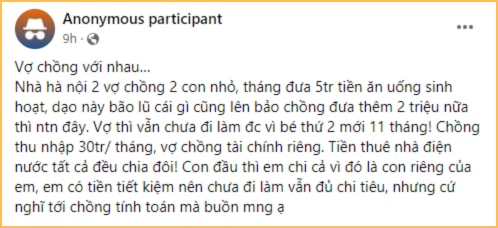 Nhà 4 người, chồng lương 30 triệu nhưng chỉ đưa cho vợ 5 triệu lo ăn uống: CĐM bức xúc 'thế này là ở ghép chứ vợ chồng gì?!' - Ảnh 1.