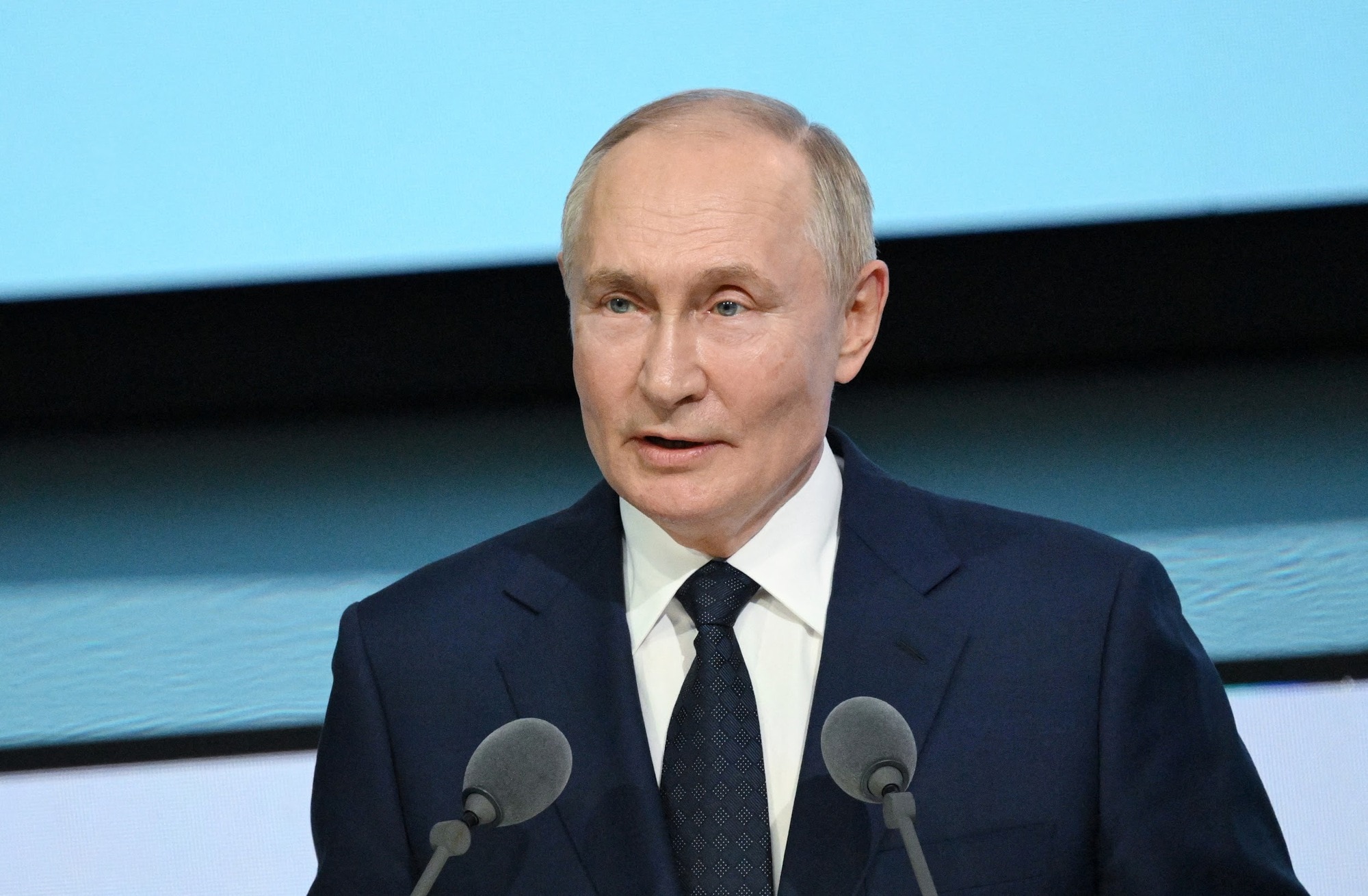 Russian President Vladimir Putin speaks at the St. Petersburg International United Cultures Forum