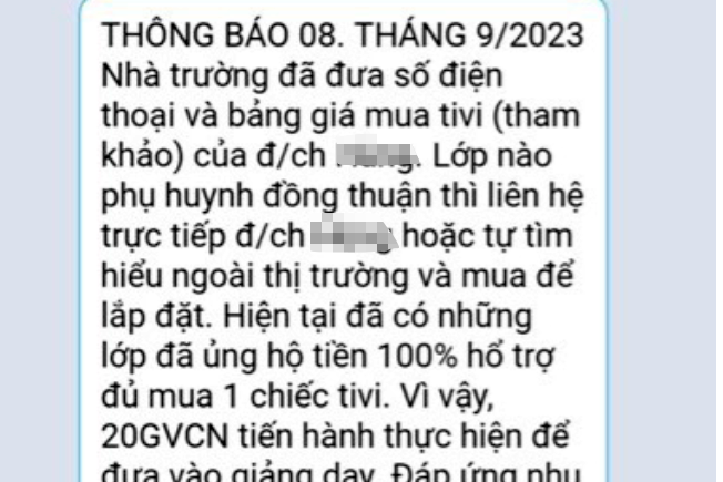 Một trường ở Khánh Hòa phải trả lại phụ huynh tiền huy động mua ti vi