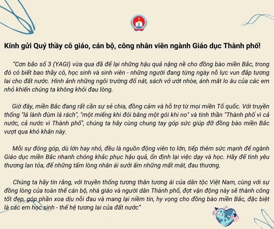 Ngành giáo dục TP.HCM vận động ủng hộ đồng bào bị ảnh hưởng bão Yagi - Ảnh 1.