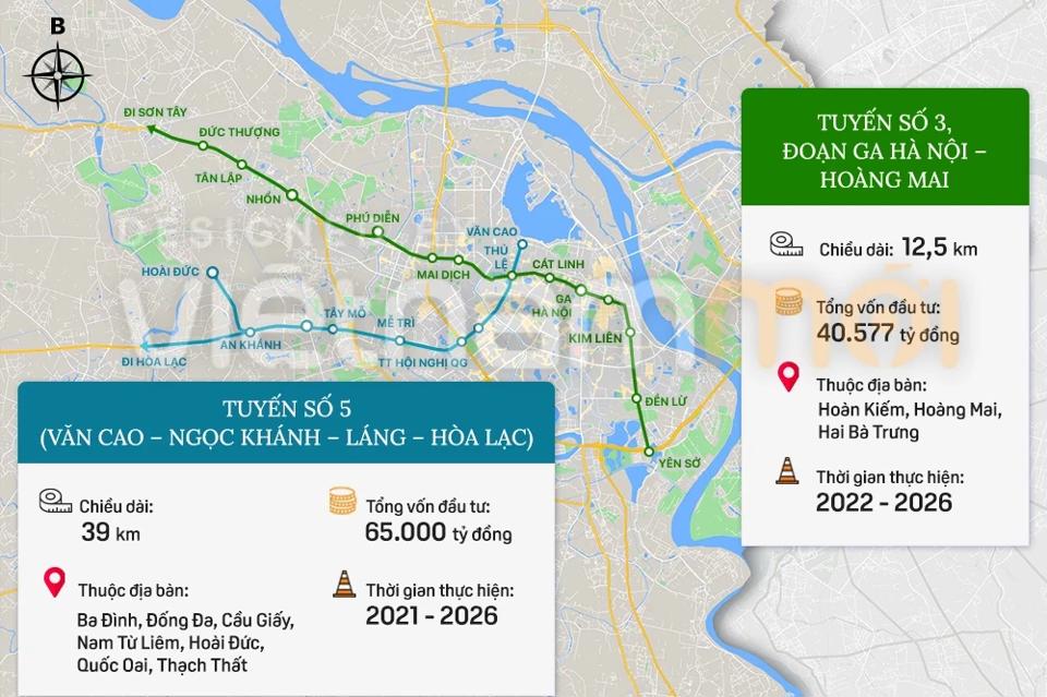 Tuyến đường sắt dài 8,7km đi ngầm theo Trần Hưng Đạo - Trần Thánh Tông - Kim Ngưu - Tam Trinh, tổng mức đầu tư dự kiến 40.570 tỷ đồng.