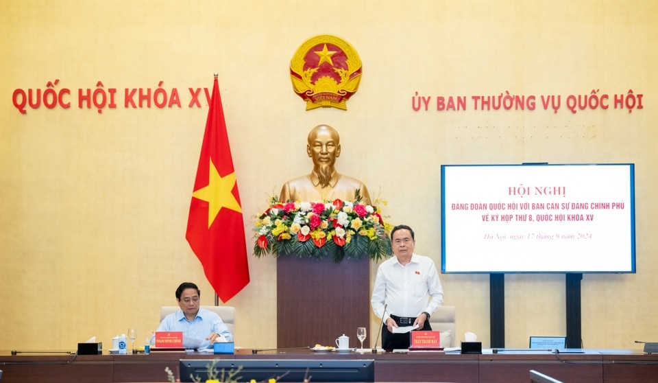 Bí thư Đảng đoàn Quốc hội, Chủ tịch Quốc hội Trần Thanh Mẫn phát biểu tại hội nghị. Ảnh: Quochoi.vn