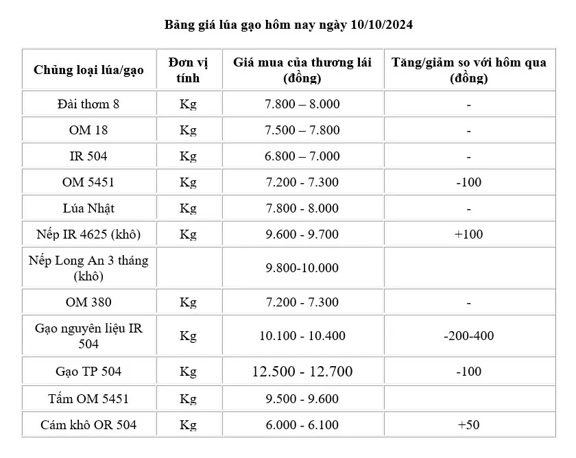 Giá lúa gạo hôm nay 10/10/2024: Giá gạo có biến động, xu hướng giảm nhẹ với mặt hàng lúa