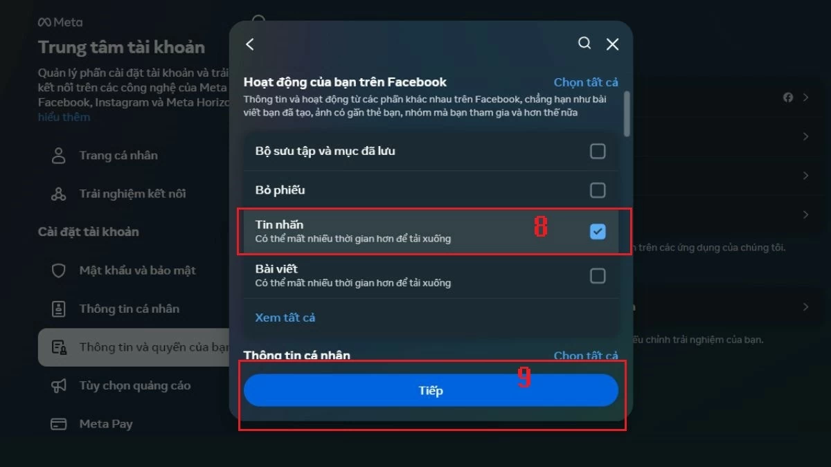 Tải dữ liệu Facebook trên điện thoại, máy tính đơn giản