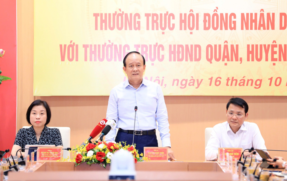 Chủ tịch HĐND TP Hà Nội Nguyễn Ngọc Tuấn phát biểu kết luận hội nghị