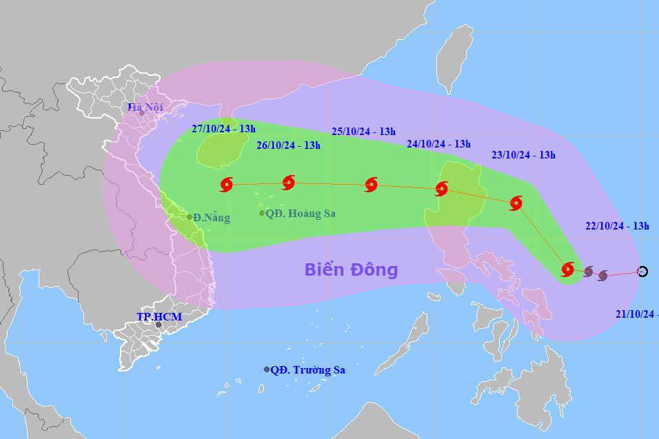 Bão Trami di chuyển nhanh, giật cấp 14 khi vào Biển Đông