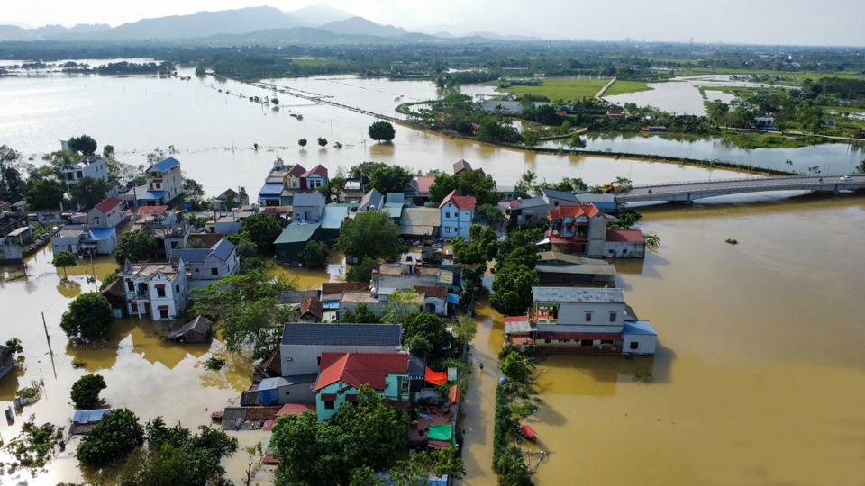 Xã Tân Tiến, huyện Chương Mỹ, Hà Nội bị ngập sâu trong đợt lũ tháng 9/2024. Ảnh: Tài Hiệp