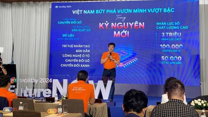 Ông Nguyễn Văn Khoa, Tổng giám đốc Tập đoàn FPT chia sẻ tại lễ công bố Diễn đàn công nghệ FPT Techday 2024. (Ảnh: Đại Việt)