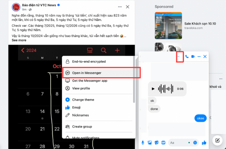 Ấn vào nút mũi tên bên phải tên người nhắn, sau đó chọn Open in Messenger.