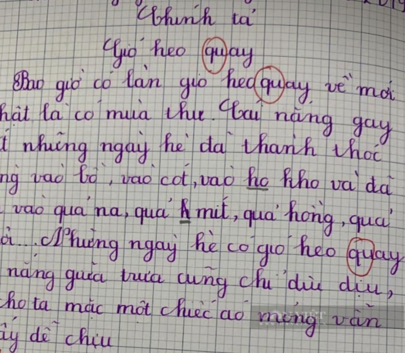 Cô giáo đọc chép chính tả môn Tiếng Việt, học sinh lớp 3 