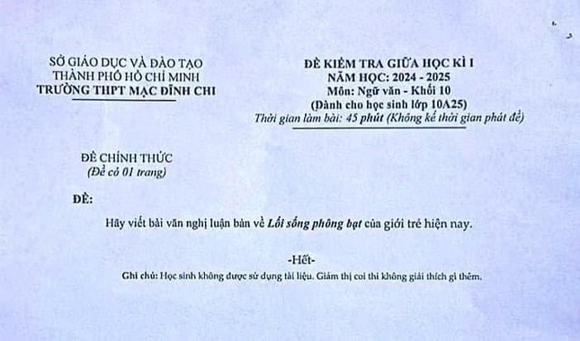 Đề thi Ngữ văn giữa học kỳ 1 lớp 10 của trường THPT Mạc Đĩnh Chi.