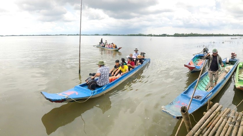 Du khách trãi nghiệm bắt nghêu ở bãi biển (Hoàng Nam)