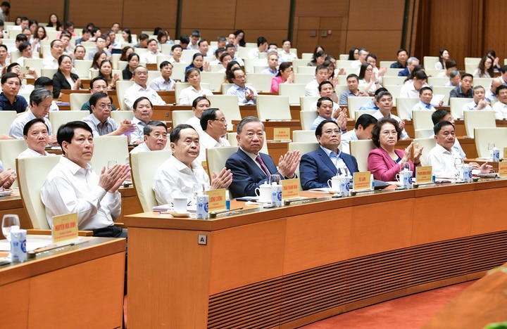 Tổng Bí thư, Chủ tịch nước Tô Lâm và các lãnh đạo Đảng, Nhà nước dự hội nghị. (Ảnh: quochoi.vn)