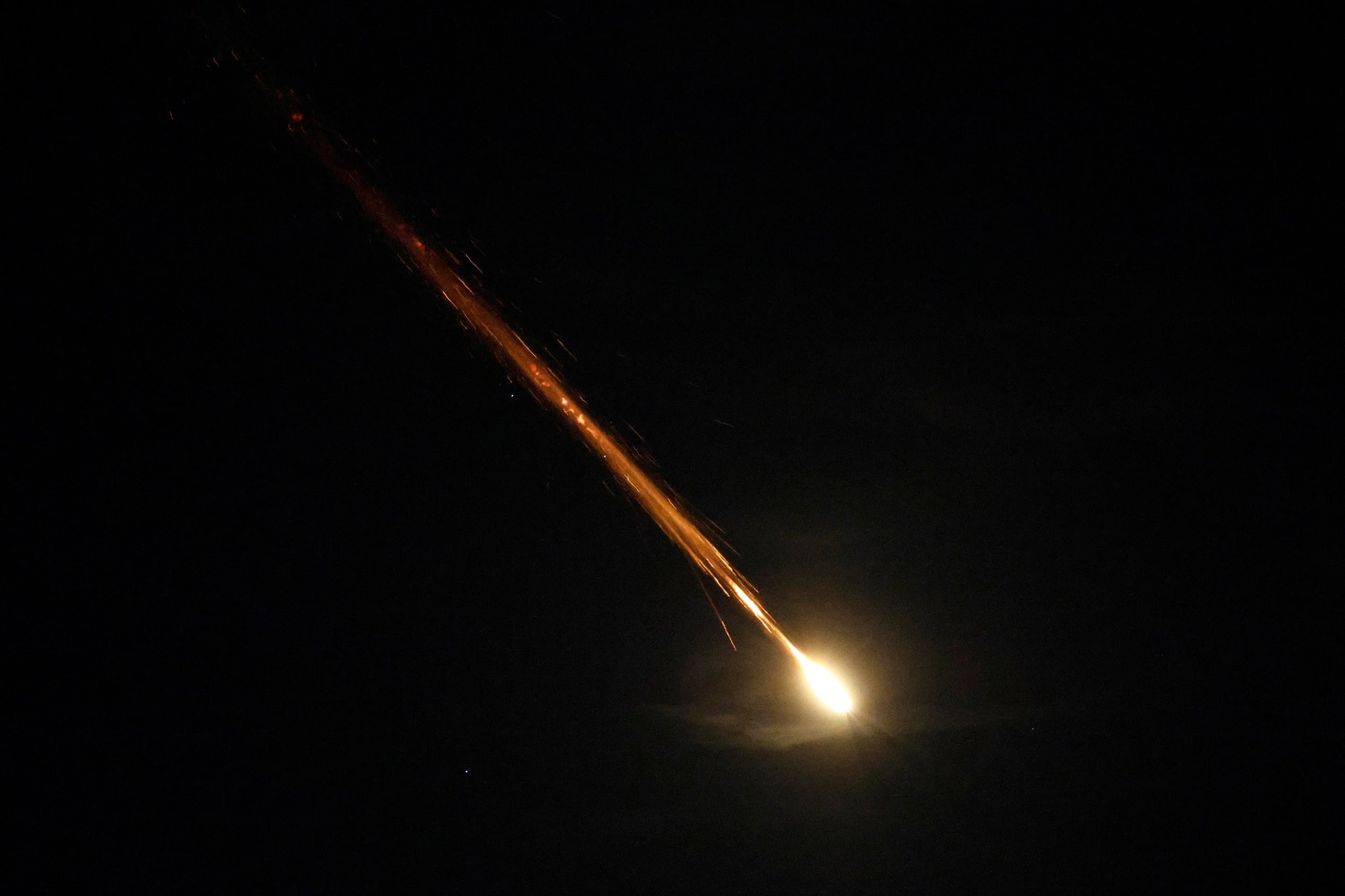 Israel's Iron Dome anti-missile system intercepts rockets, as seen from Ashkelon