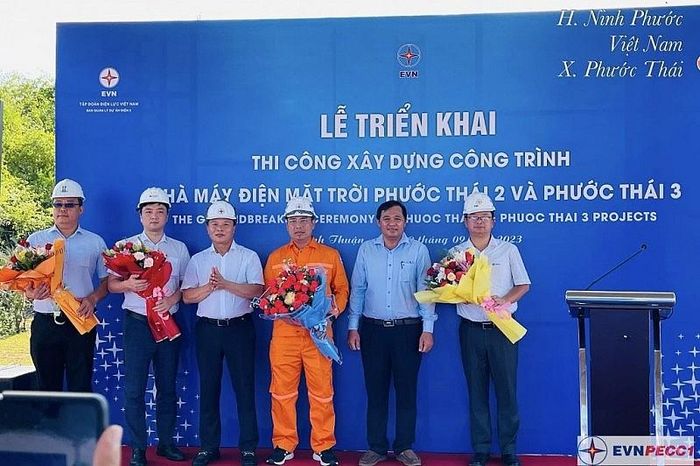 Dự án Điện mặt trời Phước Thái 2 và Phước Thái 3 được tỏ chức triển khai thi công từ tháng 9/2023. Nguồn: EVN PECC1