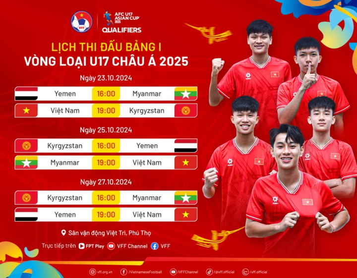 Tất cả trận đấu tại bảng I vòng loại U17 châu Á 2025 đều được tường thuật trên sóng FPT Play.