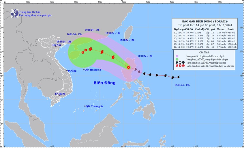 Tin bão mới nhất: Bão số 7 suy yếu thành ATNĐ, đêm nay (11/11), bão Toraji sẽ vào Biển Đông - Ảnh 2.