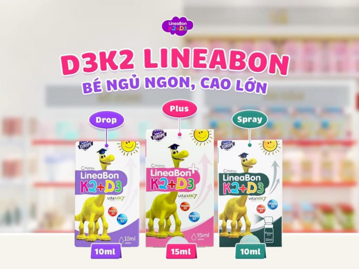 Bộ ba sản phẩm D3K2 Lineabon giúp cung cấp đầy đủ lượng D3 và K2 cần thiết cho trẻ.