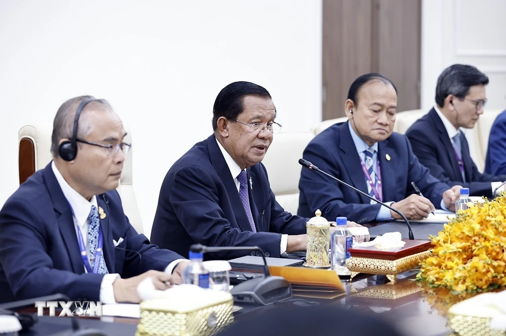 Chủ tịch Thượng viện Campuchia Samdech Techo Hun Sen phát biểu. (Ảnh: Doãn Tấn/TTXVN)