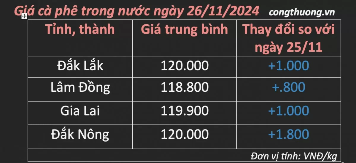 Giá cà phê hôm nay 26/11/2024: Giá cà phê trong nước tiếp đà tăng