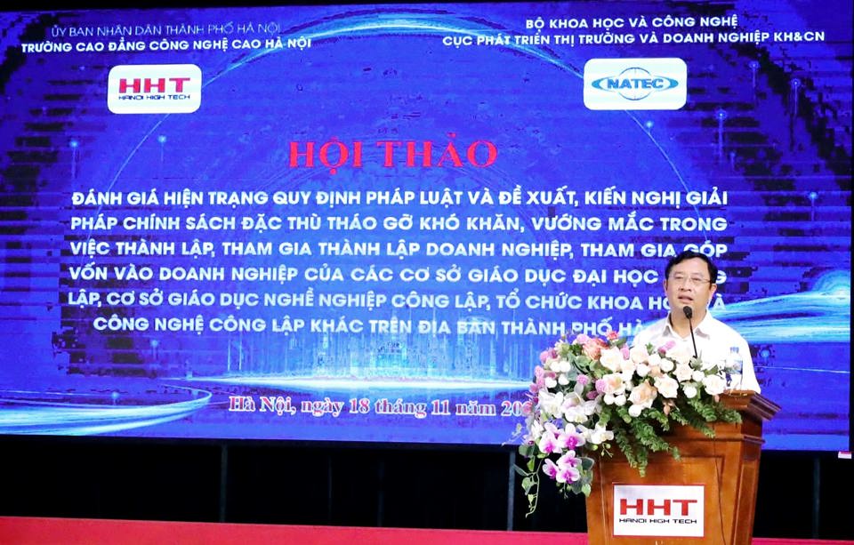 TS. Phạm Hồng Quất - Cục trưởng Cục Phát triển thị trường và doanh nghiệp KHCN phát biểu khai mạc. Ảnh HT