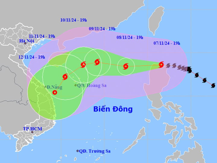 Dự báo đường đi của bão Yinxing.