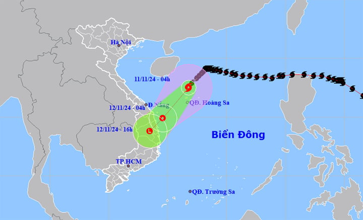 Sáng sớm nay, bão số 7 mạnh cấp 8, giật cấp 10 trên Biển Đông. (Nguồn: NCHMF)