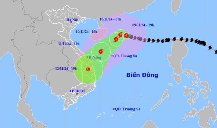 Bão số 7 tăng cấp trên Biển Đông. (Nguồn: NCHMF)