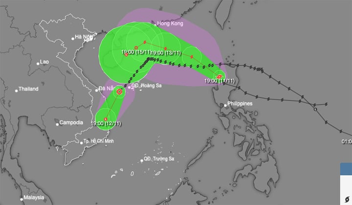 Bão số 7 đã suy yếu thành áp thấp nhiệt đới, bão Toraji áp sát Biển Đông. (Nguồn: NCHMF)