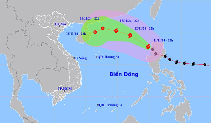 Dự báo đường đi, khu vực ảnh hưởng của bão số 8. (Nguồn: NCHMF)