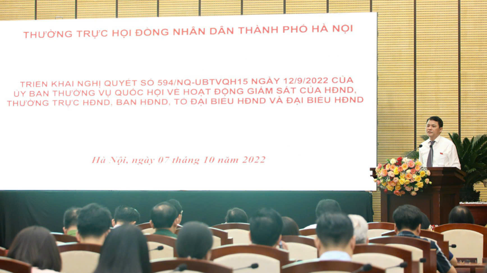  Phó Chủ tịch HĐND TP Hà Nội Phạm Quí Tiên tại buổi triển khai Nghị quyết số 594/NQ-UBTVQH15 của Thường trực HĐND TP Hà Nội