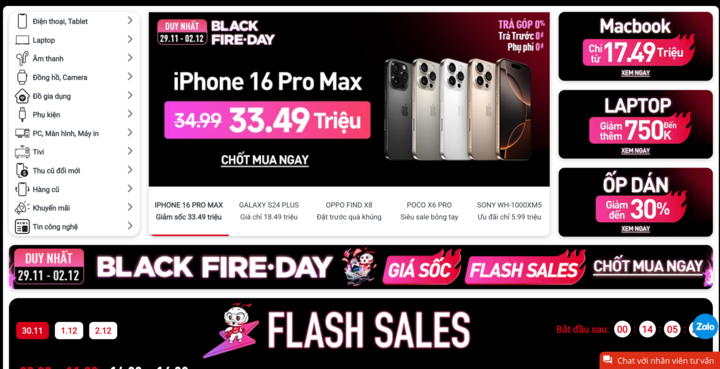 Các chuỗi cửa hàng đang tung ra hàng loạt chương trình giảm giá, flash sale nhân dịp Black Friday với nhiều sản phẩm công nghệ.