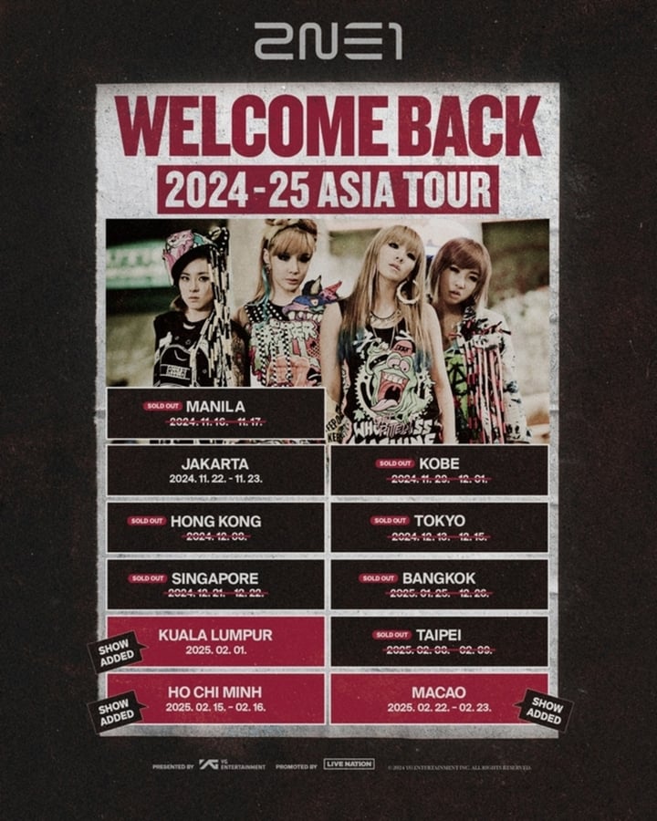 2NE1 sẽ có 2 đêm concert tại TP.HCM vào ngày 15,16/2/2025.