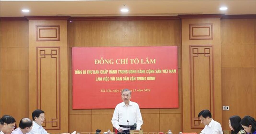 Tổng Bí thư Tô Lâm làm việc với Ban Dân vận Trung ương