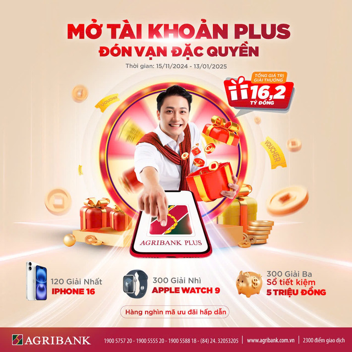 Cơ hội rinh iPhone 16 khi thu thập sinh trắc học trên Agribank Plus