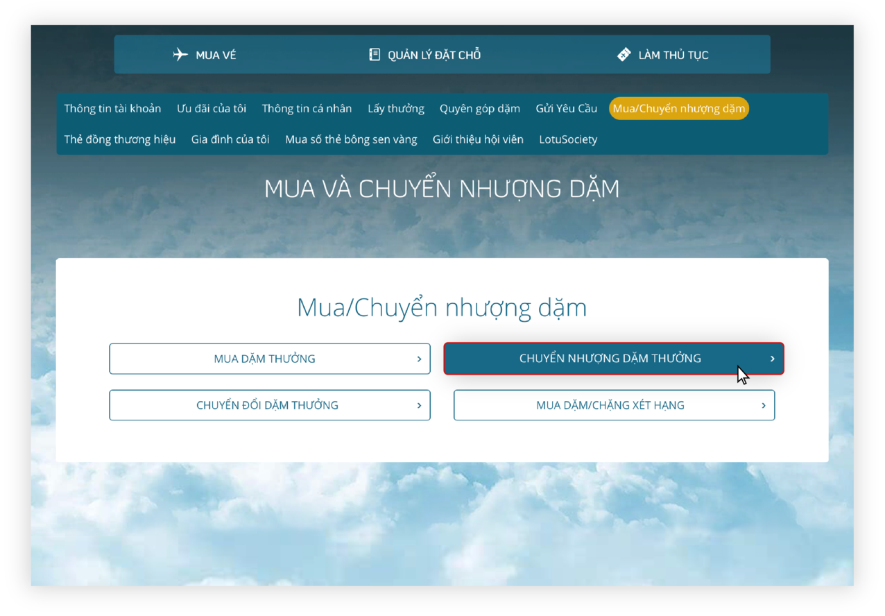 Hướng dẫn chuyển nhượng dặm thưởng trên website 3.