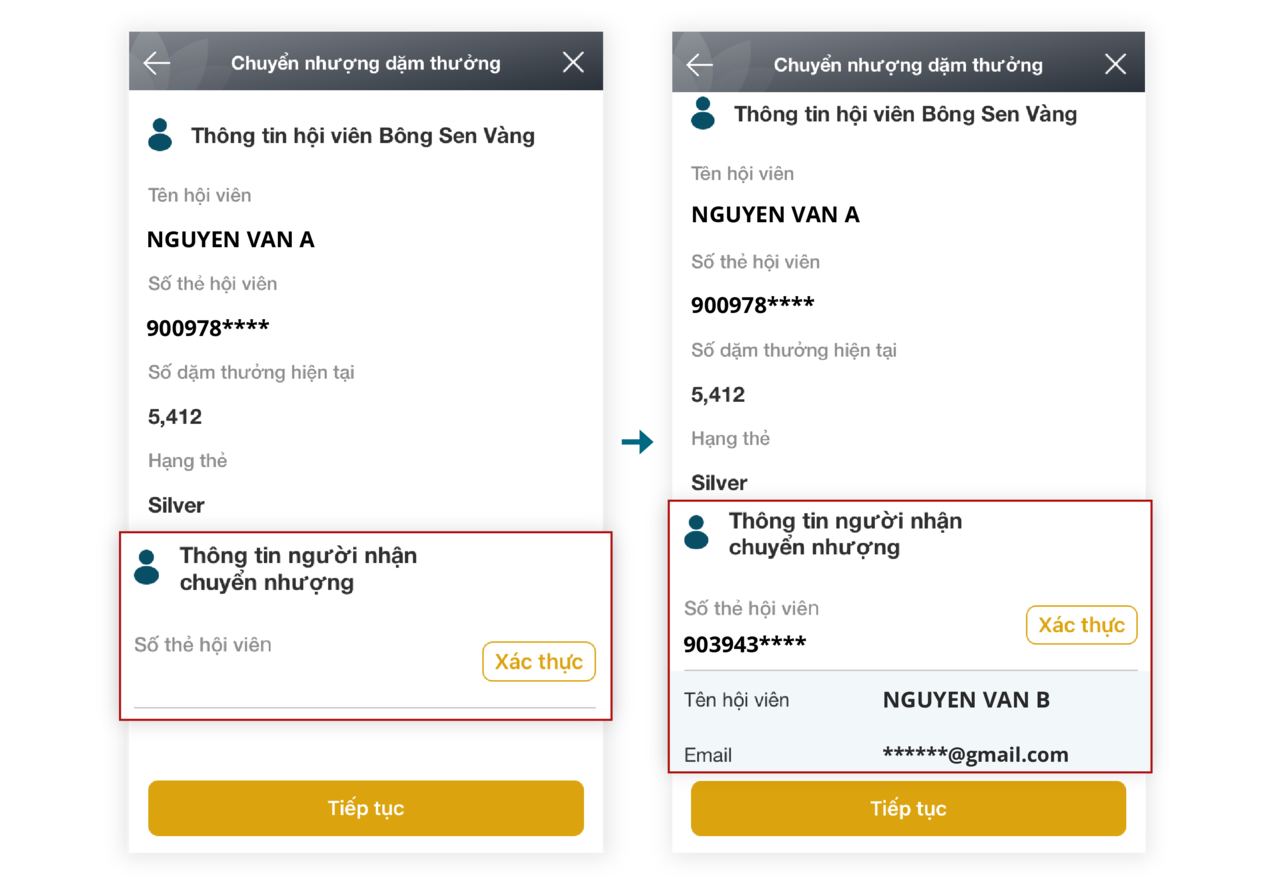 Hướng dẫn chuyển nhượng dặm thưởng trên app 3.